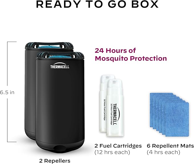 Thermacell Patio Shield Mosquito Repeller (2-Pack Bundle) Includes 24-Hour Refill &amp 6 Repellent Mats Highly Effective Mosquito Repellent for Patio Bug Spray Alternative