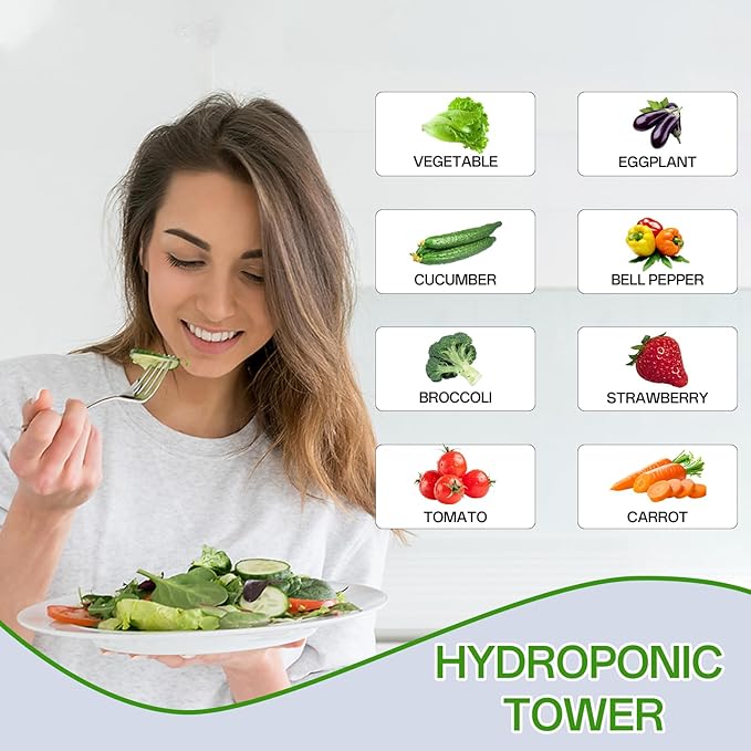 Hydroponics Growing Tower 80 Slots Hydroponic Planter Plants Germination Kit with Water Pump for Strawberries Basil Tomatoes