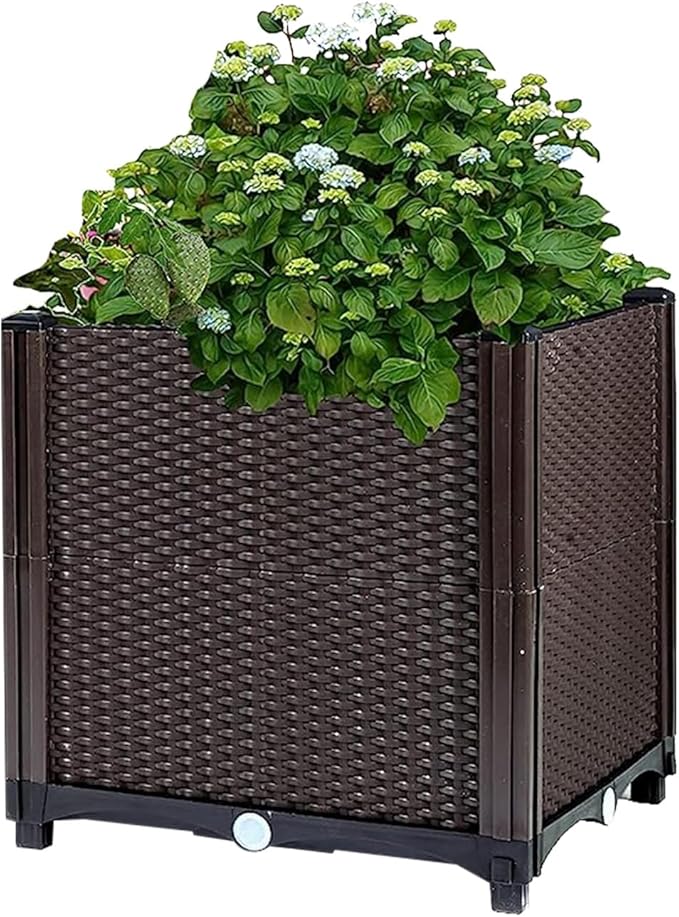 Raised Garden Bed Outdoor Square Vegetable Planters Elevated Raised Planter Plant Growth Box Containers with Self-Watering System for Garden Patio Balcony (Small)
