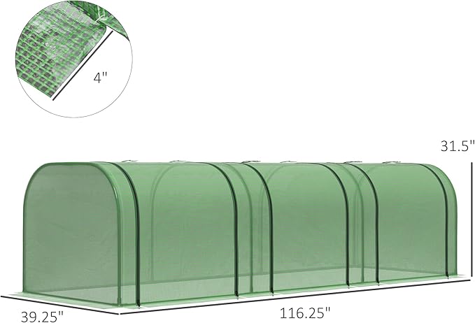 10' x 3' x 2.5' Greenhouse Portable Tunnel Green House with Roll Up Zippered Doors UV Waterproof Cover Steel Frame Green