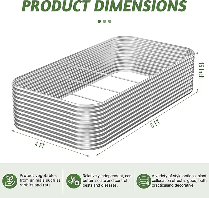 2 Pack Tall 8x4FT Raised Beds for Gardening Corrugated Galvanized Steel Raised Garden Bed Outdoor Metal Above Ground Garden Bed for Vegetables and Flowers