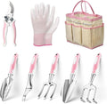 Garden Tools 8 Piece Gardening Tools with Bag Heavy Duty Stainless Steel Garden Tools Set Outdoor Hand Tools Ideal Garden Tool Kit Gifts for Women Pink.