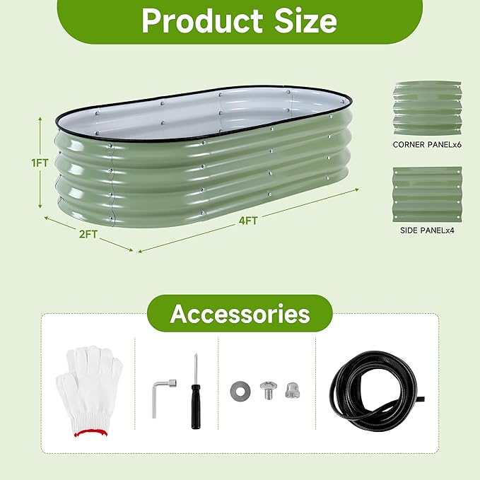 2Pcs Raised Garden Bed Galvanized Metal Raised Planter Boxes Outdoor for Vegetables Fruits and Flowers 4x2x1FT Green