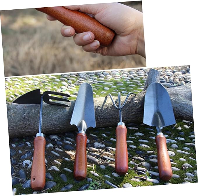 Mini Garden Tool Set with Shovel and Wooden Handle Trowel Thickened Iron Spade for Planting and Weeding 4pcs Hand Tool Kit for Gardening and Lawn Care