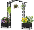 Planter Box with Trellis Outdoor Plastic Raised Garden Bed Trellis Planter Box with Wheels and Drainage Hole for Patio Balcony Backyard Indoor Flower Vegetable Tomato Black