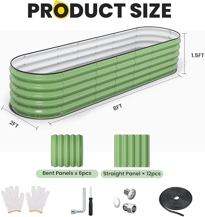 Galvanized Raised Garden Bed 8x2x1.5 FT Oval Metal Raised Garden Bed Outdoor Planter Box with Open Bottom Rust-Resistant Steel Garden Bed for Vegetables Herbs Flowers Easy Assembly