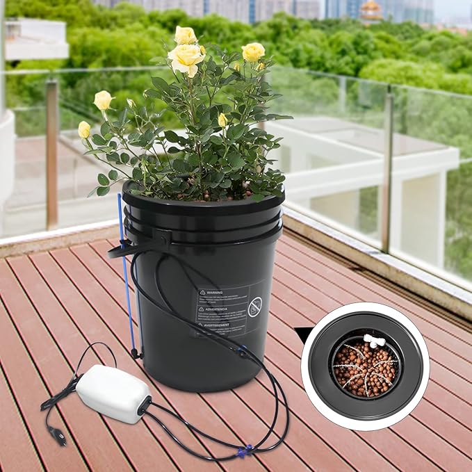5-Gallon DWC Hydroponic Growing System for Indoor Plants Black PP Cylindrical Deep Water Culture Garden Kit with Recirculating Drip Irrigation Air Pump Air Stone &amp Floor-Standing Design