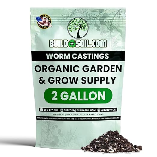 BuildASoil Worm Castings for Gardening - Vermicompost Organic Fertilizer for Lawns - Ensures Larger Plants &amp More Vegetables - Natural Earthworm Castings for Plants (1 Cubic Foot/Bag) (2 Gallon)