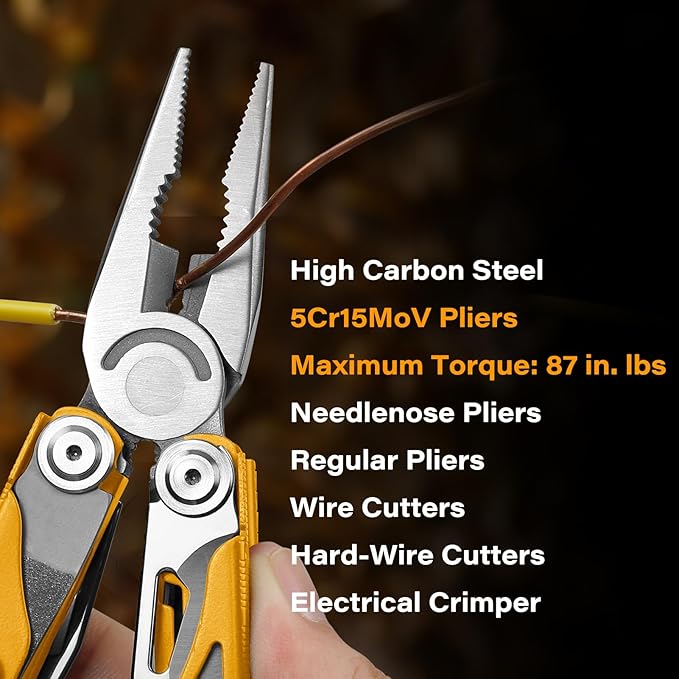 Multitool 21-in-1 Multi Tool Pliers with Safety Locking and Spring-Action Scissors Heavy-duty Stainless Steel Multi-tool Set with Nylon Sheath for Work Home Garden DIY &amp Auto Maple Yellow