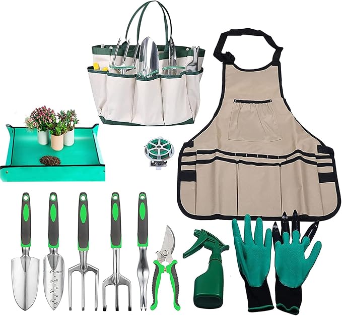 Garden Tool Set 11 Pcs Gardening Hand Tools Heavy Duty Stainless Steel Garden Supplies with Repotting Mat for Planting Kit with Gift Box Gardening Gifts for Women Men Mom
