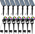 T-SUNUS Halloween Color Changing Solar Landscape Spotlights 7Pack IP65 Waterproof Garden Lights 9.8ft Cable Outdoor RGB Spot Light with Separated Panel for Christmas Yard Driveway Walkway Pool Patio