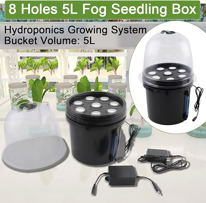 LALABU Hydroponics Growing System Fog Seedling Box 8 Holes 5L Bucket Hydroponic Equipment Seedling Cultivation Hydroponics Planting Growing Kit Soilless Cultivation Grow Cup Box for Lettuce Vegetable