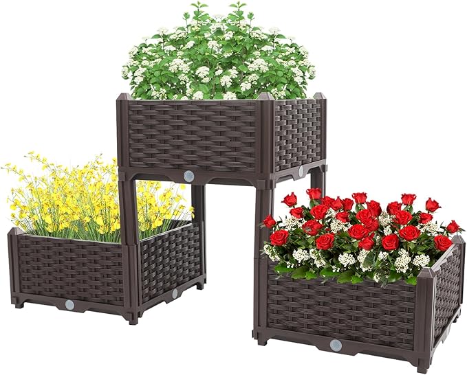 Planter Raised Beds Elevated Planter Garden Box with Drainage Holes Raised Garden Bed for Vegetable/Flower/Herb Outdoor Standing Planter Beds Gardening Kit