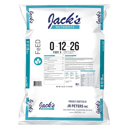 Jack’s Nutrients 0-12-26 Part A Water-Soluble Fertilizer 25lbs - Promotes Strong Finish and Better Harvest in Continuous Liquid Feed Programs