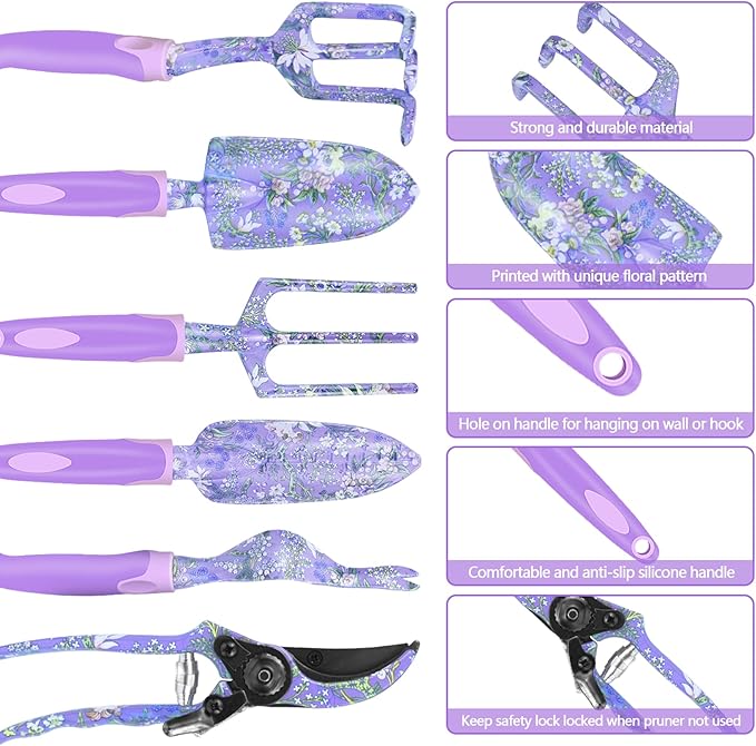 EAONE 43Pcs Garden Tools Set with Basket Floral Gardening Hand Tools Gardening Gifts for Women and Plant Lovers Heavy Duty Tools Kit Including Gardener Gloves Trowel Weeder Hand Rake and Pruner
