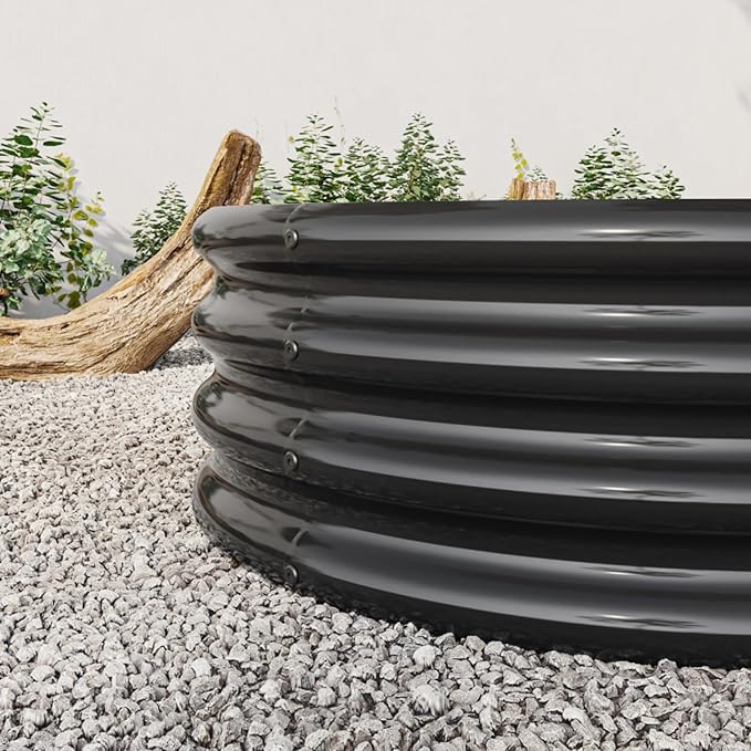 Outdoor Raised Garden Bed for Plants Vegetables and Flowers Oval Large Metal Raised Bed Kit Durable Galvanized Planter Boxes for Garden Backyard Easy Assembly (Black 70.86 x 35.43 x 11.42 in)