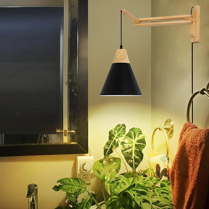 HMVPL Hanging Grow Lights for Indoor Plants Full Spectrum Plant Light for Indoor Growing with 20W COB Grow Light Bulb Wall Mounted Grow Light with Swing Arm 4/8/12H Timer for Large Small Plant