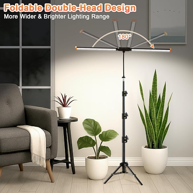 Plant Grow Light with StandSuper Bright 6000K White Full Spectrum Floor Growing Lamp with Rotatable Dual Light Head &amp Height Adjustable 17-62 for Indoor Tall Plants Dimmable &amp Auto Timer 4/
