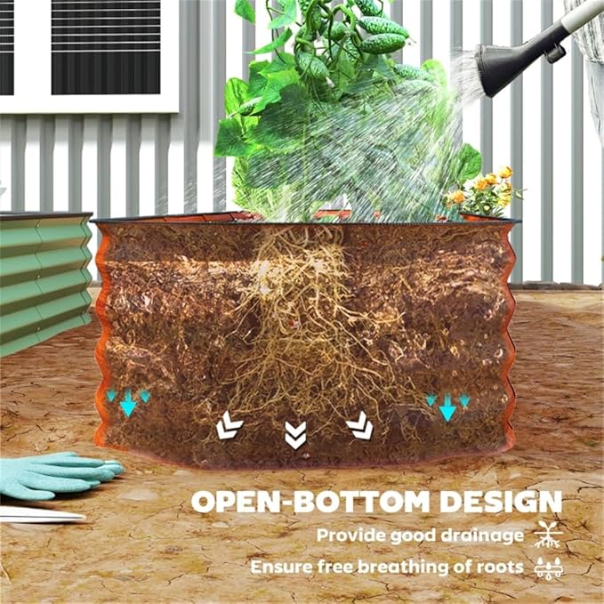 94.5 Inch Galvanized Steel Raised Garden Bed Planter – Open Bottom Weed Resistant Outdoor Planter for Vegetables Herbs Flowers Easy to Assemble Dark Brown