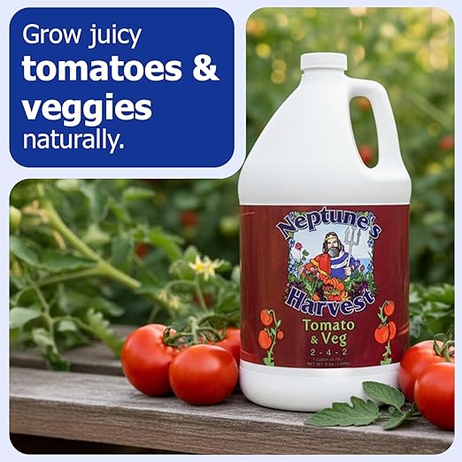 Neptune’s Harvest Organic Tomato &amp Vegetable Plant Fertilizer (2-4-2) - Liquid Plant Food w/Fresh Fish Seaweed Molasses Yucca Extract &amp Humic Acids - for Vegetable Garden (Gallon)