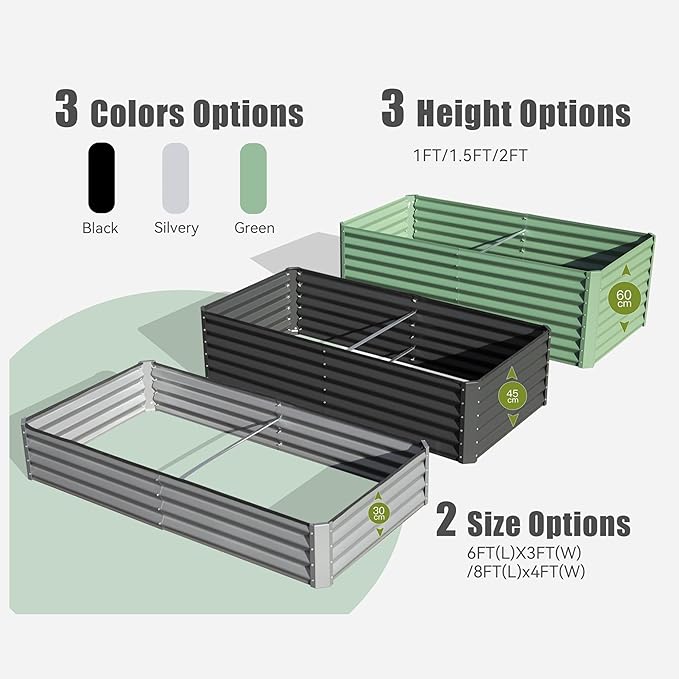 6x3x1.5Ft Galvanized Raised Garden Beds Outdoor Large Elevated Planter Raised Beds Rot-Resistant Deep Root Planter Box for Vegetables and Flowers Silver+White