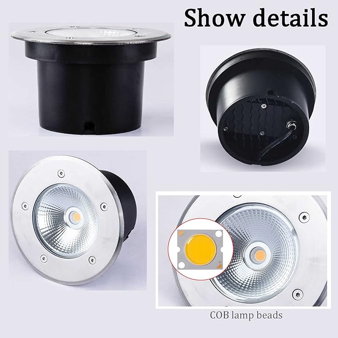 Outdoor Underground Lamp Low Voltage AC 12/24 COB Spotlight Stainless Steel Embedded IP68 Waterproof Landscape Lights for Pool Patio Fountain