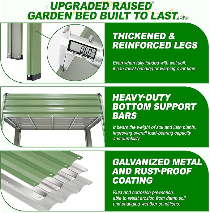 Galvanized Raised Garden Bed with Legs 2Pack 48x24x32in Elevated Raised Garden Bed Outdoor with Drainage Holes Planter Boxes for Gardening Vegetable Flower in Backyard Patio Balcony (OliveGreen)
