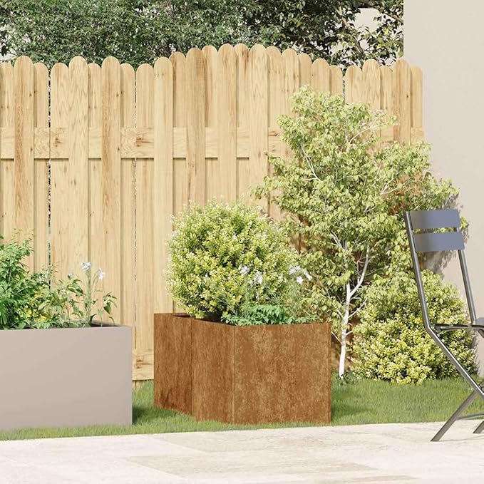 Large Rectangular Outdoor Planter Rusty Weathering Steel Garden Planter Box for Vegetables Flowers Herbs Brown 31.5x15.7x15.7in Rustic Charm