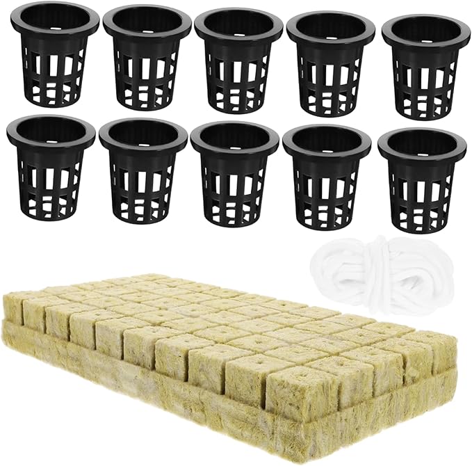Happyyami 1set Hydroponics Growing System Kit Self-Watering Planter Baskets Cubes and Rope for Soilless Cultivation of Flowers and Vegetables