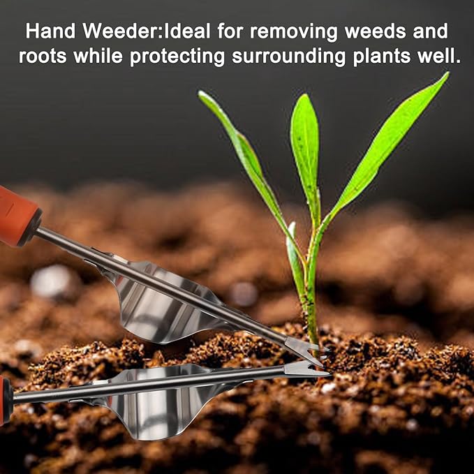 Garden Tool Set with Non-Slip Rubber Handle 3 Pack Stainless Steel Heavy Duty Gardening Tool Set Weed Puller Tool Includes Hand Weeder Transplants Trowel and Cultivator (Orange)