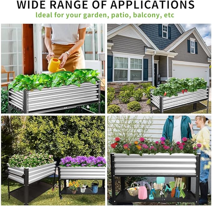 Elevated Metal Raised Garden Bed Large Outdoor Metal Planter Box Big Flower Plant Pot for Planting Flowers Vegetables and Herbs (Silver Medium)