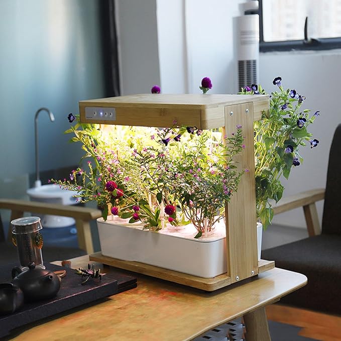 Hydroponic Flower Pot 8-Hole Hydroponic Machine Hydroponic Growing System with Smart Led Grow Light Three Adjustable Time Options and Two Spectrum Formulas 7l Water Tank Timed Water Pump
