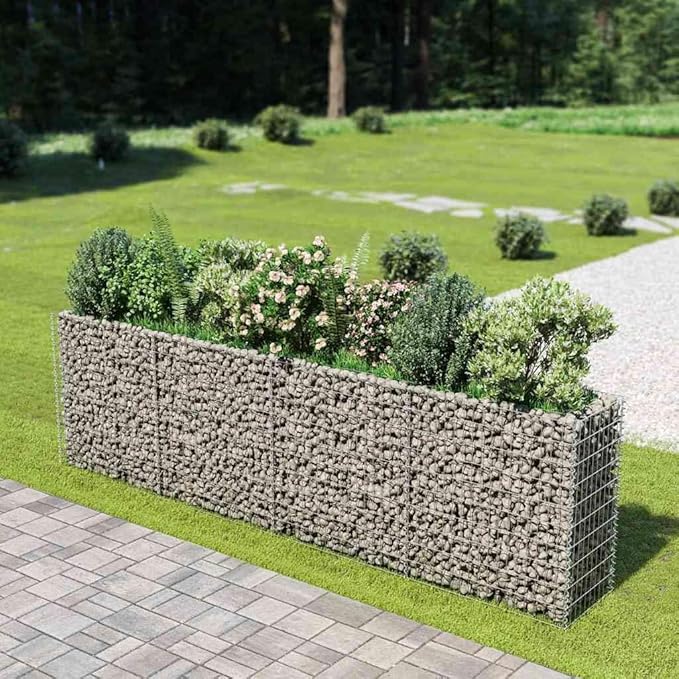 vidaXL Rectangular Gabion Raised Bed in Galvanized Steel - Sturdy and Durable Flower or Plant Bed - Weather- and Proof - Large Size