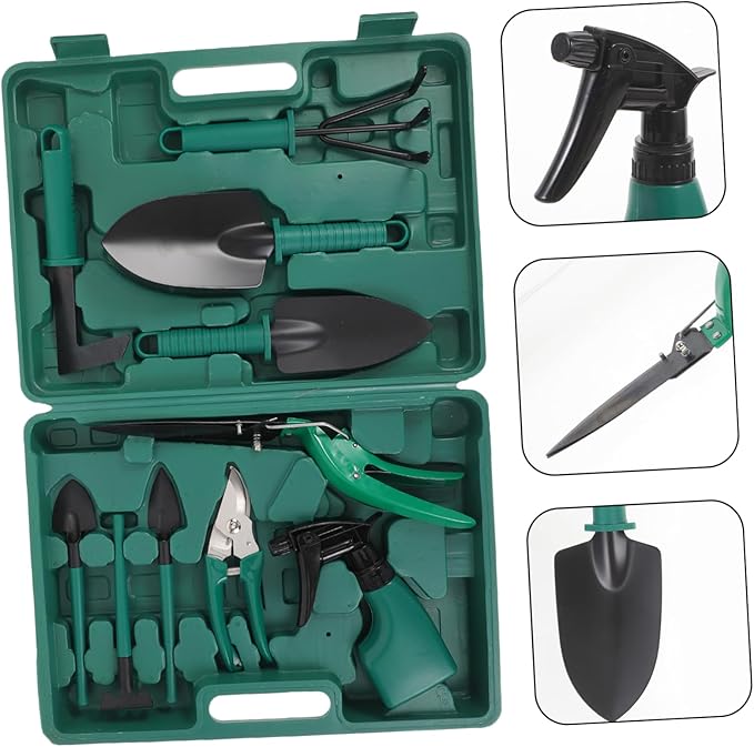 TOYANDONA Garden Tool Set Kit Shovel Rake Shear Sprayer Storage Case Heavy Duty Tools for Gardening Planting Weeding