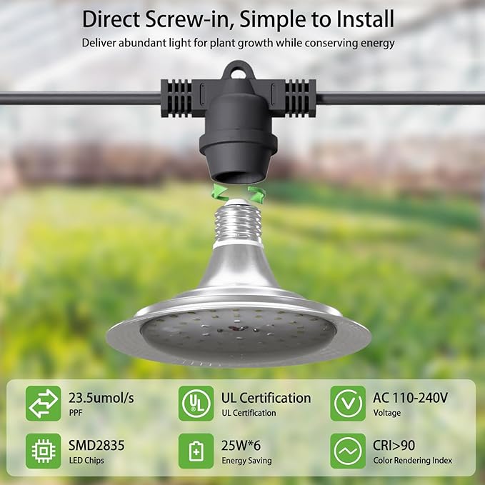 Outdoor LED Grow Light Waterproof String Plant Growing Light 21 FT Full Spectrum Growth Light Suitable for Garden Farm Flower Seedling Greenhouse Grow Light (6 Light)