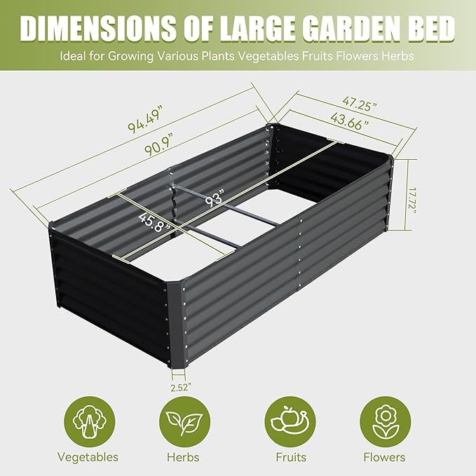 Outdoor Garden Bed Galvanized Raised Planter Garden Boxes Large Metal Planter Box for Gardening Vegetables Fruits Flowers (8x4x1.5FT)