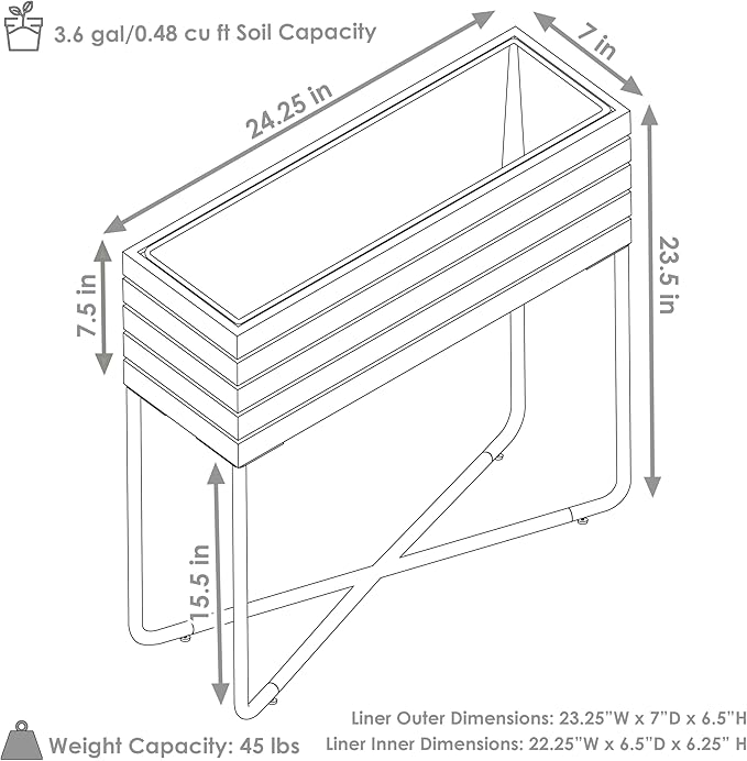 Sunnydaze Slatted Acacia Wood Raised Garden Bed with Legs - Oil-Stained Finish - Powder-Coated Steel Frame - Removable Insert - 23.5-Inch H