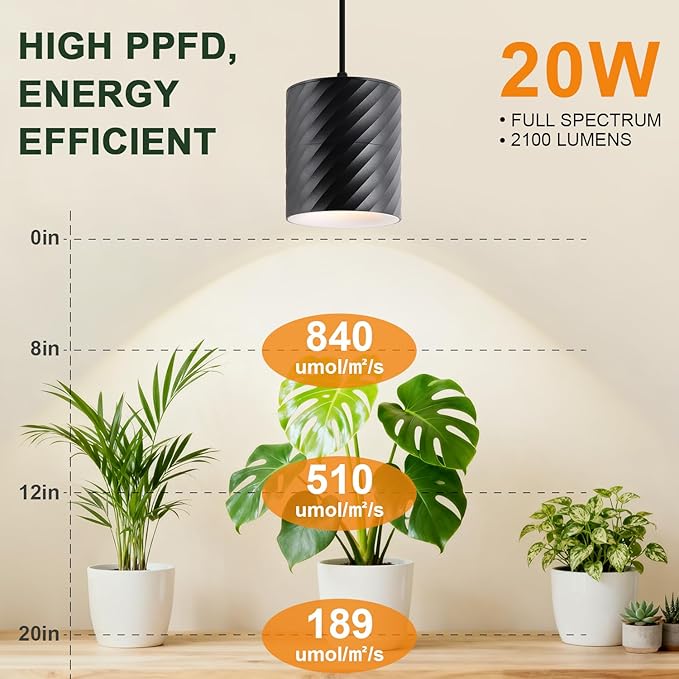 Hanging Indoor Plant Growth lamp 25W Full Spectrum Adjustable Angle Plant lamp Suitable for Indoor Foliage Plant Auxiliary Lighting Meat Quality Flowers 2700k-6500K (Black)