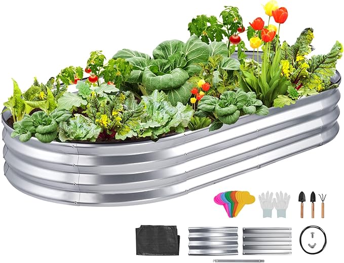 VEVOR Raised Garden Beds Outdoor 6x3x1 FT Galvanized Metal Raised Garden Bed Kit Raised Planter Boxes for Vegetables Flowers with Gloves and Planting ToolsSilver