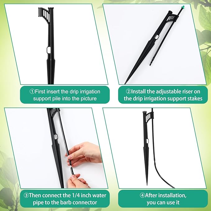 25 Pcs 12.8 Inch Drip Irrigation Stakes with 180 Degree Sprayer Emitters and Sprinkler Extension Riser 1/4 Inch Drip Line Sprinkler Support Stakes for Garden Watering SystemGreen