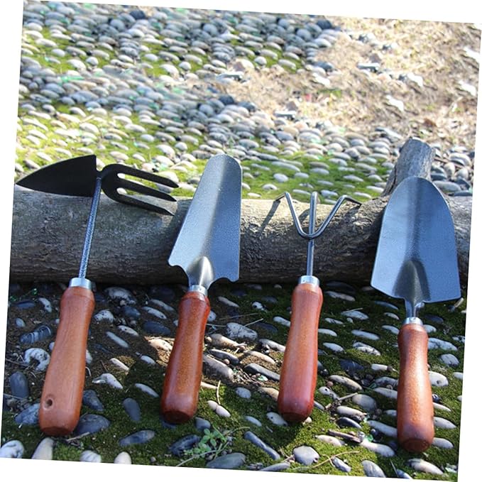 YARNOW Garden Tool Set Mini Shovel and Iron Spade with Wooden Handle 4pcs Thickened Painted Gardening Hand Tools for Planting and Outdoor Work
