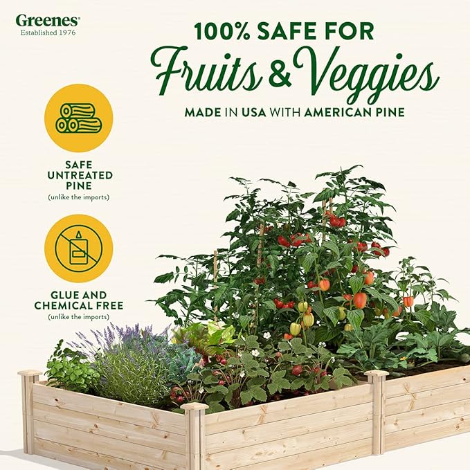 Greenes Fence Original Pine Raised Garden Bed 4' x 8' x 14 - Made in USA with American Pine