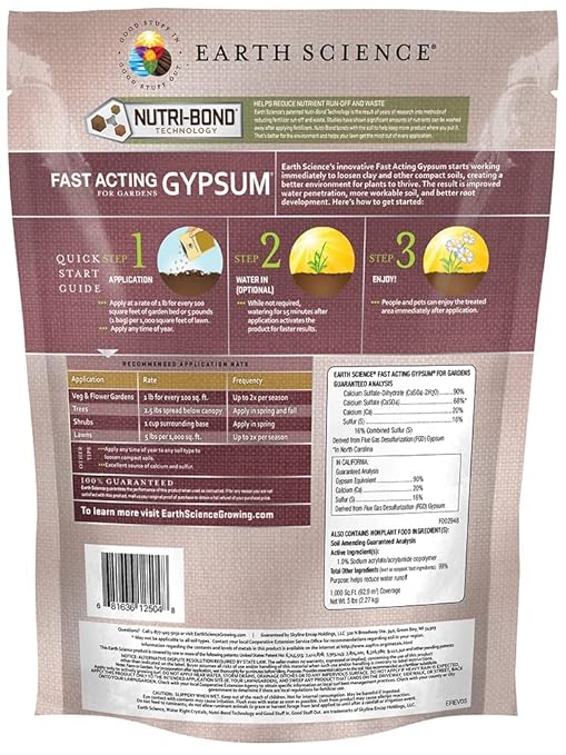 Earth Science Fast Acting Gypsum Granules—5 lb— Soil Conditioner Adds Calcium Repairs Salt Damage &amp Root Growth with Nutri-Bond Runoff Reduction Technology