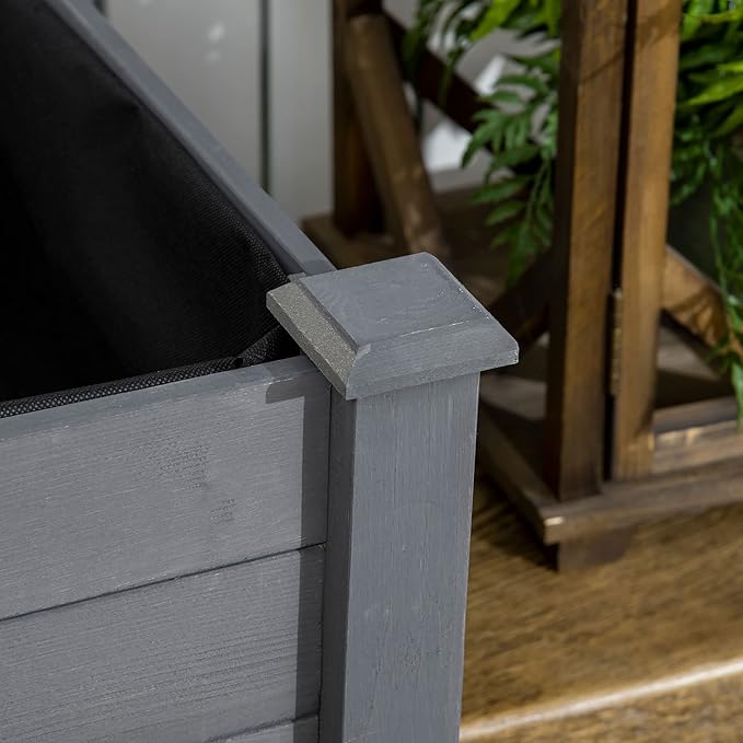 Raised Garden Bed with Legs 34 x 18 x 30 Elevated Wooden Planter Box Self Draining with Bed Liner for Vegetables Herbs and Flowers Backyard Patio Balcony Use Dark Gray