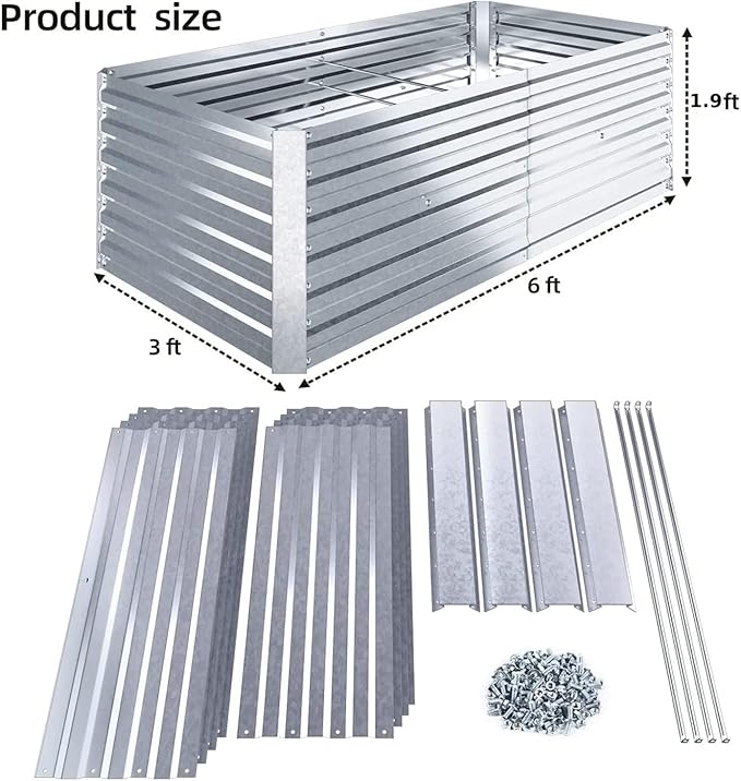 Ohuhu Metal Raised Garden Beds for Vegetables 6x3x1.9 FT Heightened Extra-Large Reinforced Galvanized Steel Raised Boxes Heavy Duty Outdoor Planter Box for Seedling Growing Flowers Herbs Succulent