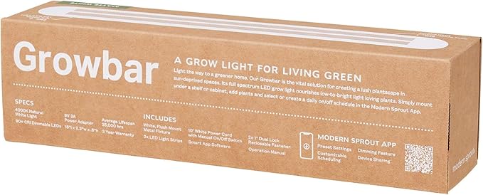 Modern Sprout Smart Growbar V2 LED Grow Light - Full-Spectrum Grow Light for Indoor Plants w/Smart App Control - Herb &amp Flowering Plants - Adjustable Brightness Perfect for Indoor Gardens &amp G