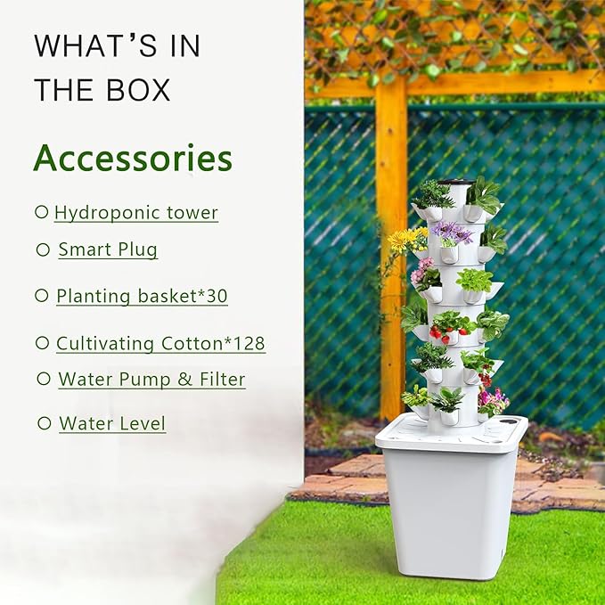 Hydroponics Growing 30 Pods Smart Garden Planter Hydroponics Tower Indoor Garden Hydroponic Growing Kits with Hydrating Pump Adapter Ne