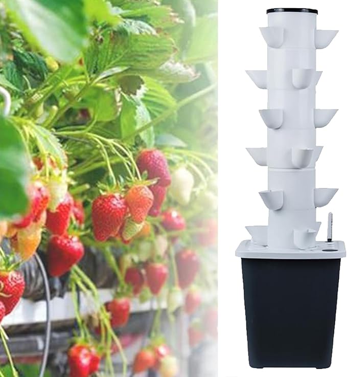 Indoor Vertical Garden Hydroponic Planting System Kit Plant Hydroponic Tower Planting Equipment Suitable for Strawberry and Vegetable Cultivation(30 Holes)