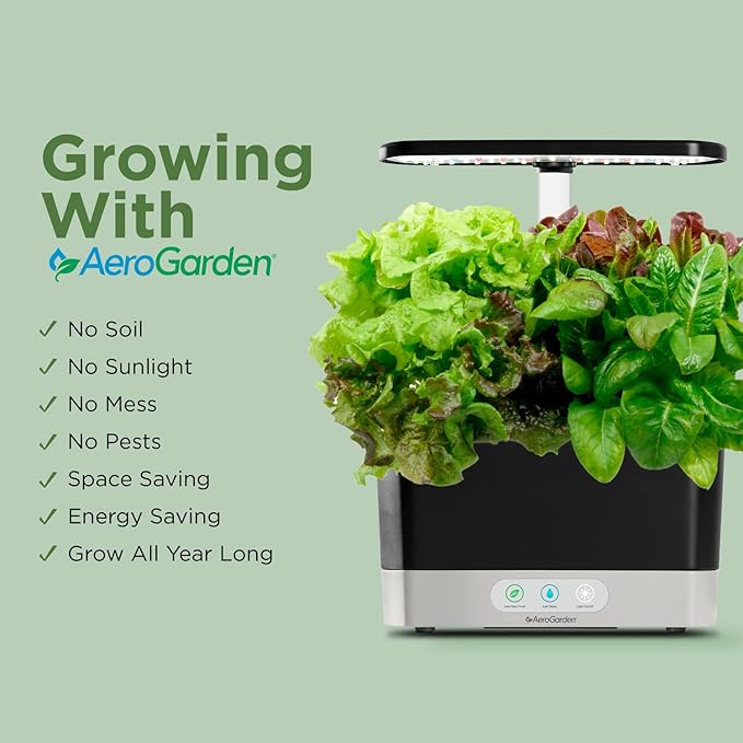AeroGarden Harvest Indoor Garden Hydroponic System with LED Grow Light and Herb Kit Holds up to 6 Pods White