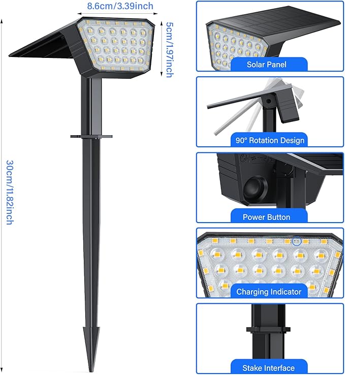 Solar Spot Lights Outdoor IP65 Waterproof 44 LED Landscape Spotlights Solar Powered Spotlight with Auto On/Off and 3 Lighting Modes for Outside Garden Decor 4 Pack (Cool White)